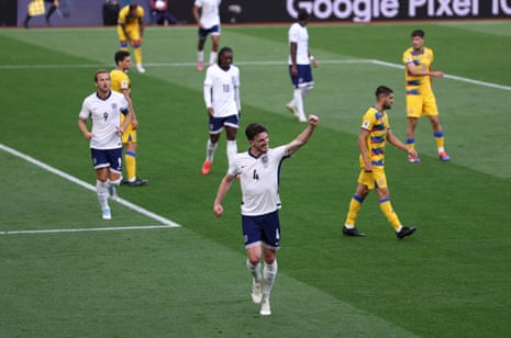 Declan Rice salutes the crowd after scoring England’s second