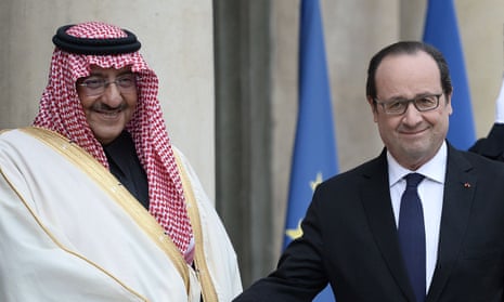 Francois Hollande with Mohammed bin Nayef in Paris on Friday 4 March. The Saudi prince was given the Legion d’Honneur.