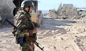 A Syrian soldier in the Jobar area of Damascus, Syria.