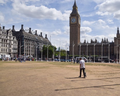 Parched field in front of parliament.