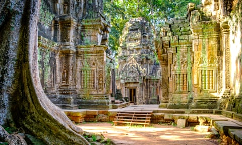 The 12th-century Ta Prohm temple in Cambodia. 