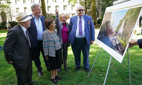 Lord Pickles (right) and Ed Balls (second left) with Holocaust survivors Sir Ben Helfgott, Lily Ebert (centre) and Susan Pollack at Victoria Tower Gardens