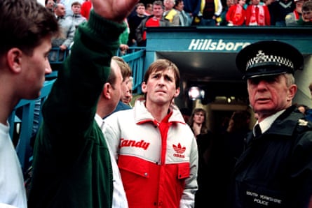 Kenny Dalglish at Hillsborough with the police as the disaster unfolds.