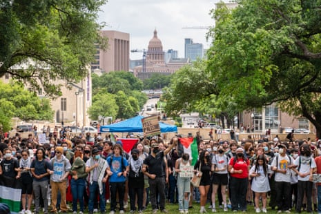 Pro-Palestinian students protest the Israel-Hamas war on the campus of the University of Texas in Austin.