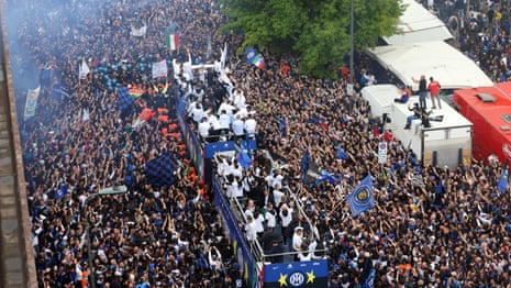 'Most beautiful Scudetto': Inter fans line Milan streets for victory parade – video