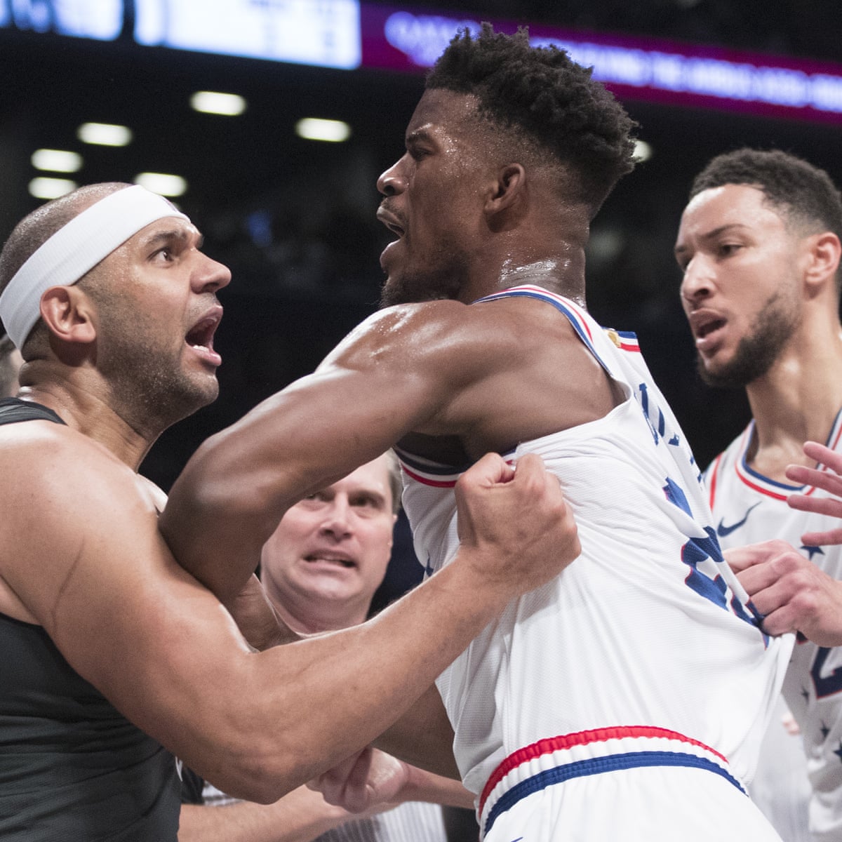 Jimmy Butler And Jared Dudley Ejected As Sixers Win Game 4 Over Feisty Nets Nba The Guardian