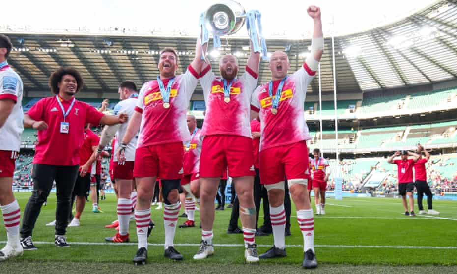Harlequins celebrate winning the 2021 Premiership final.