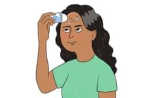 Illustration of a woman using antiperspirant on her forehead