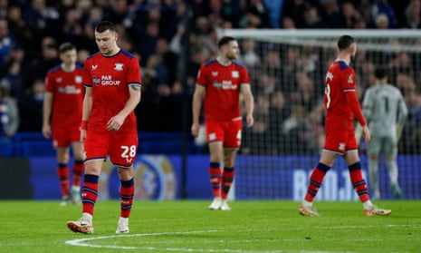 Preston North End's Milutin Osmajic looks dejected after Chelsea's Armando Broja opened the scoring.