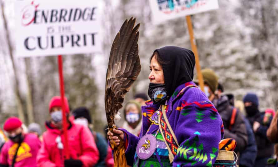 A protest against the Line 3 pipeline near Palisade, Minnesota in January.