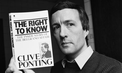 Clive Ponting in 1985, holding his book The Right to Know: The Inside Story of the Belgrano Affair.