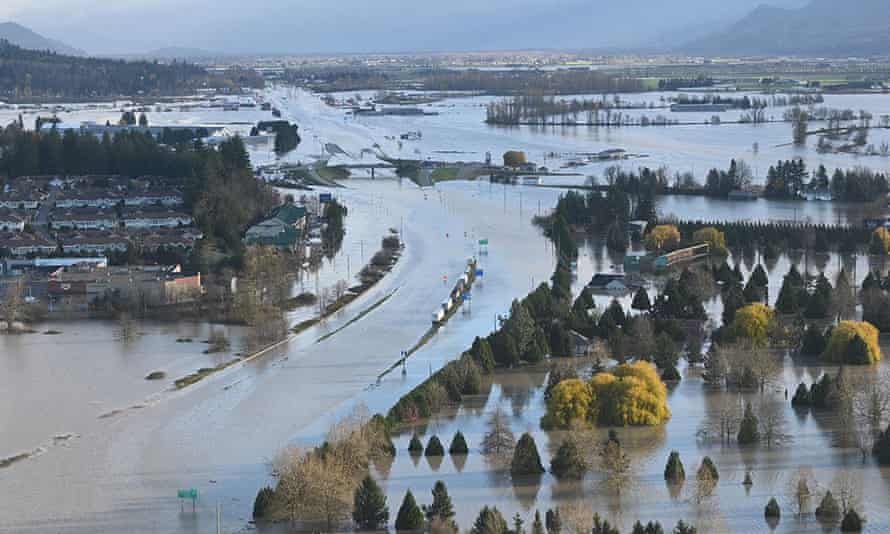 An aerial shot of flooding on the the Sumas Prairie in Abbotsford.