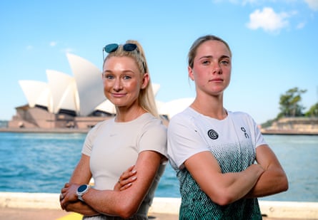 Australian athletes Jessica Hull and Claudia Hollingsworth pose in Sydney
