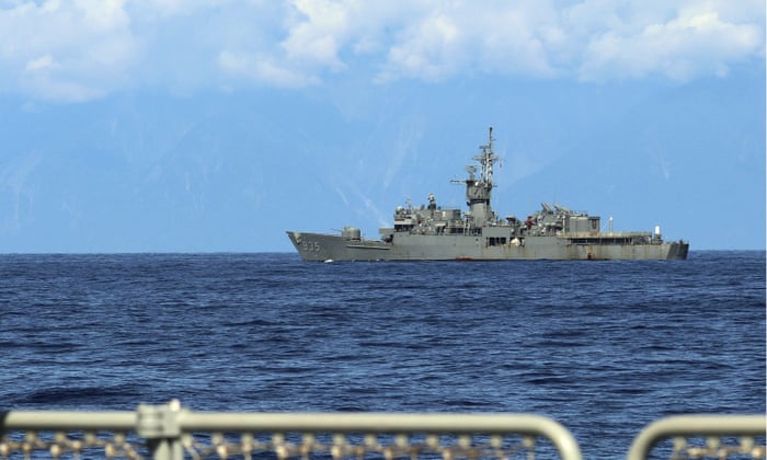 Taiwanese naval frigate Lan Yang is seen from the deck of a Chinese military ship during military exercises on Friday, 5 August.