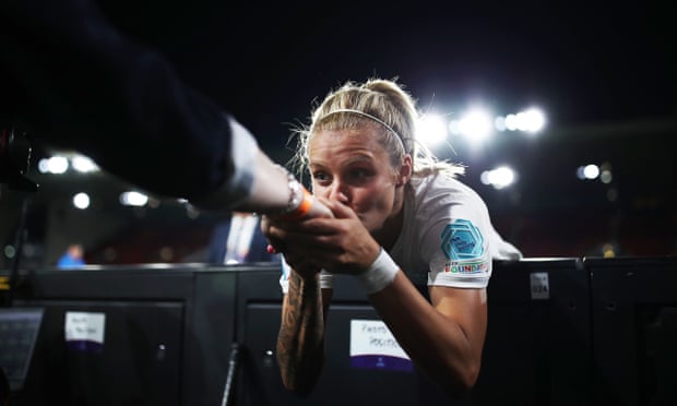 Rachel Daly of England celebrates with her Mum following her team’s victory.