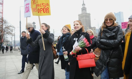 Jessica Chastain joins an International Women’s Day rally in Warsaw, Poland.