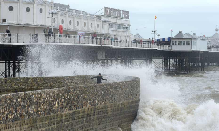 Waves crash on Brighton seafront