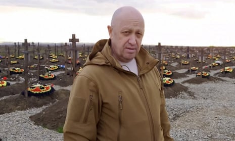 Wagner chief Yevgeny Prigozhin at a cemetery for fallen Wagner fighters in the southern Russian Krasnodar region.