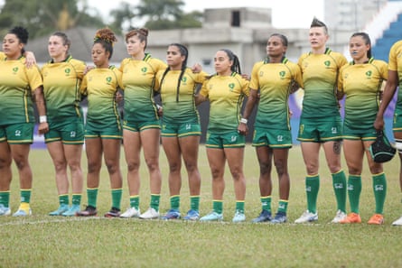 The Brazil squad line up for the anthems