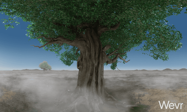The simulation features the Bodhi tree under which Buddha is said to have sat.