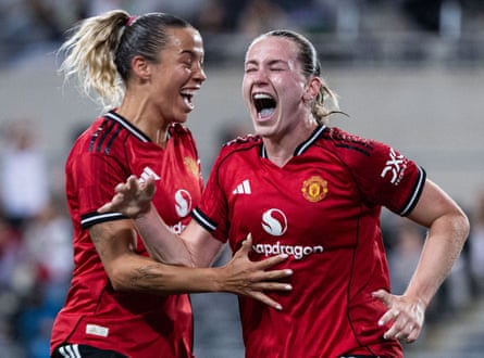 Elisabeth Terland and Celin Bizet observe a extremity for Manchester United against Hammarby.