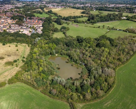 A fishing lake photographed from the air