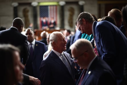 King Charles greets people after addressing members of the US House of Representatives and the US Senate.