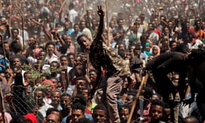 Supporters of Bekele Gerba, secretary general of the Oromo Federalist Congress, celebrate his release from prison, in Adama, Ethiopia on 14 February 2018.