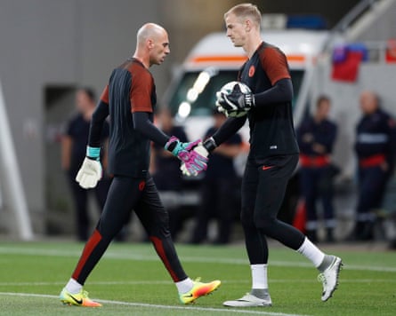 Manchester City’s Joe Hart and Willy Caballero lukewarm up earlier a Champions League qualifier lucifer successful 2016