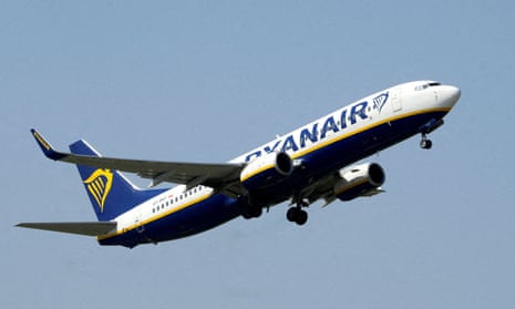Ryanair plane takes off.