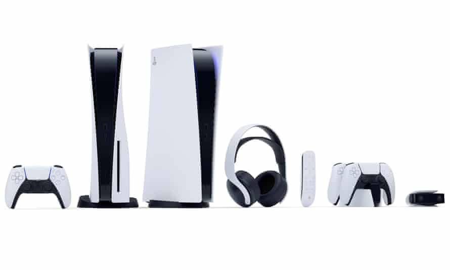 The Sony PlayStation 5 standard and digital edition consoles, DualSense controllers, media remote, Pulse 3D wireless headset, DualSense charging station and HD camera.