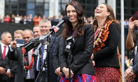Ardern outside Parliament in Wellington after the 2017 swearing-in ceremony
