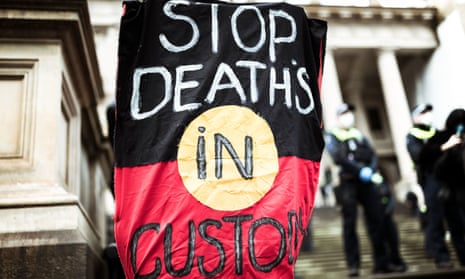 Protesters in Bourke Street, Melbourne, on 6 June rally against Aboriginal deaths in custody.