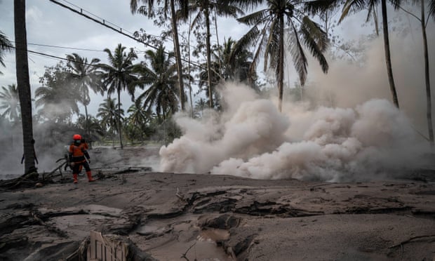 Volcanic ash covers part of Sumber Wuluh village in Lumajang, Indonesia