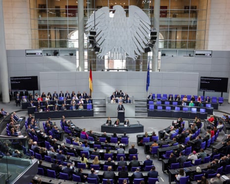 German chancellor Friedrich Merz delivers a speech during a plenum session of the lower house of parliament, the Bundestag in Berlin, Germany.