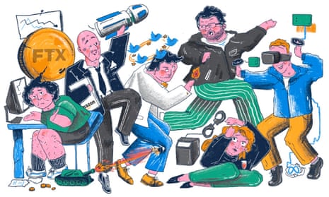 Illustration of tech CEOs cavorting
