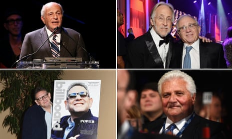 Clockwise from top right, 77-year-old Sony CEO Doug Morris (No 4 on the 2016 Billboard Power 100 list); Neil Portnow, CEO of the Recording Academy (No 55) and 68-year-old Irving Azoff (No 6); 74-year-old Martin Bandier, CEO of Sony/ATV Music Publishing (No 5); 55-year-old Lucian Grainge, CEO of Universal (No 1). 