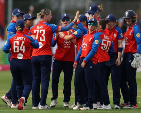 England players celebrate after winning the second T20 international against India in Bristol