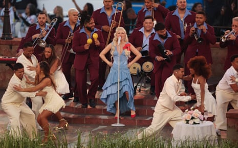 AMFOOT-SUPERBOWL-PATRIOTS-SEAHAWKS-HALFTIME-SHOWUS singer-songwriter Lady Gaga performs during Super Bowl LX Patriots vs Seahawks Apple Music Halftime Show at Levi's Stadium in Santa Clara, California on February 8, 2026. (Photo by Patrick T. Fallon / AFP via Getty Images)