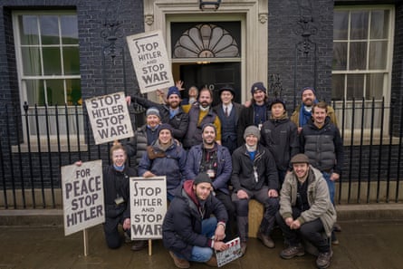 At the wrap on the last day of filming, I shot the camera crew with signs from the prop department on the steps of No 10