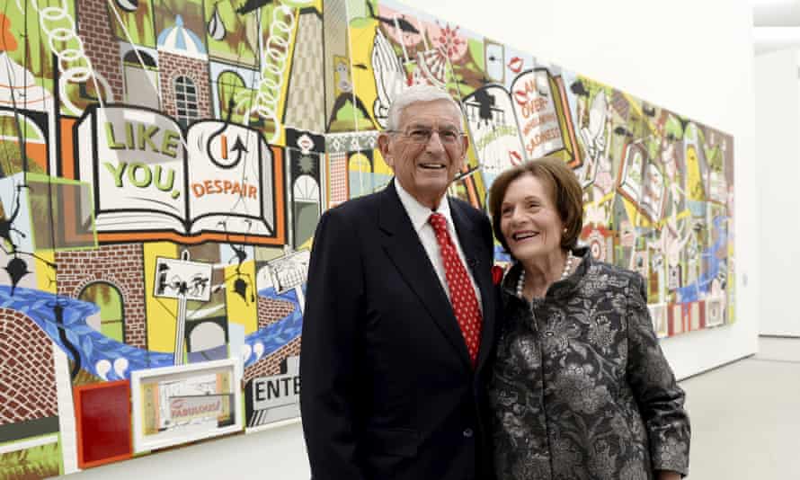 Eli and Edythe Broad in front of painting by Lari Pittman 