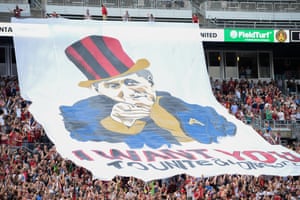 Atlanta United fan banner featuring owner Arthur Blank is displayed before the start of the match against the San Jose Earthquakes in July 2017.