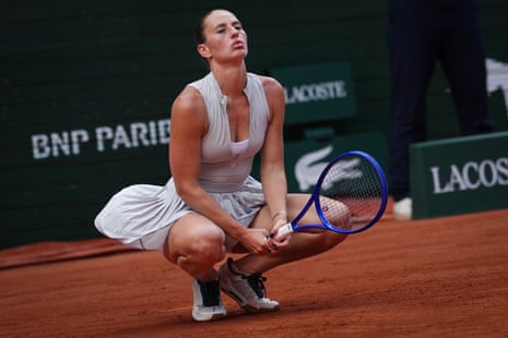 Marta Kostyuk reacts to a point against Mirra Andreeva