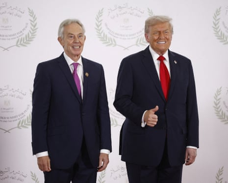 Tony Blair and Donald Trump in Egypt, during a Gaza peace summit held in October.