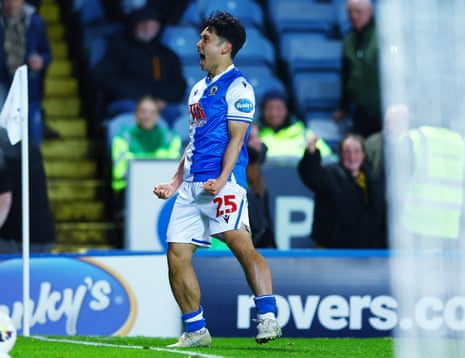 Ryoya Morishita of Blackburn Rovers celebrates scoring the opening goal against Coventry.