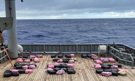 The 81 bails filled with cocaine were brought back to Auckland aboard HMNZS Manawanui.