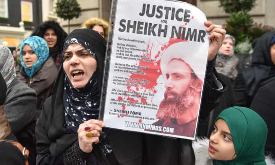 Protesters demonstrating outside the Saudi Arabian embassy in London last month over the execution of Sheikh Nimr al-Nimr.