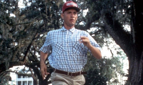 Tom Hanks running in a shirt and cap in the 1994 film Forrest Gump