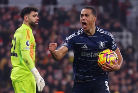 Youri Tielemans celebrates after scoring in the 2-2 draw with Arsenal at the Emirates Stadium in January.