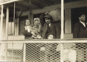 Italian family on the ferry boat landing at Ellis Island, 1905 Hine photographed immigrants at Ellis Island from 1904 to 1909, taking some 200 photographs in all. The work has drawn comparisons to that of Jacob Riis, the Danish-American social photographer and journalist who chronicled the lives of impoverished people on New York City’s Lower East Side.